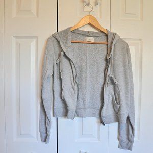 AMERICAN EAGLE Grey Cropped Zip-Up Hoodie